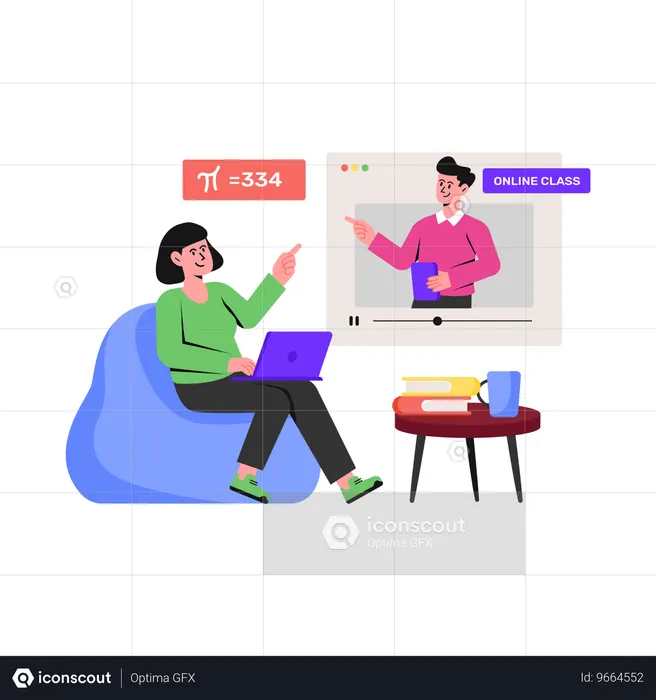 Fille assistant à un cours en ligne  Illustration
