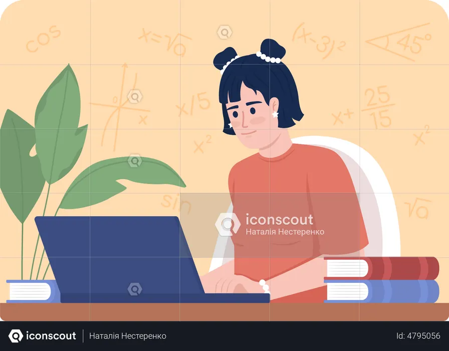 Fille assistant à un cours en ligne  Illustration