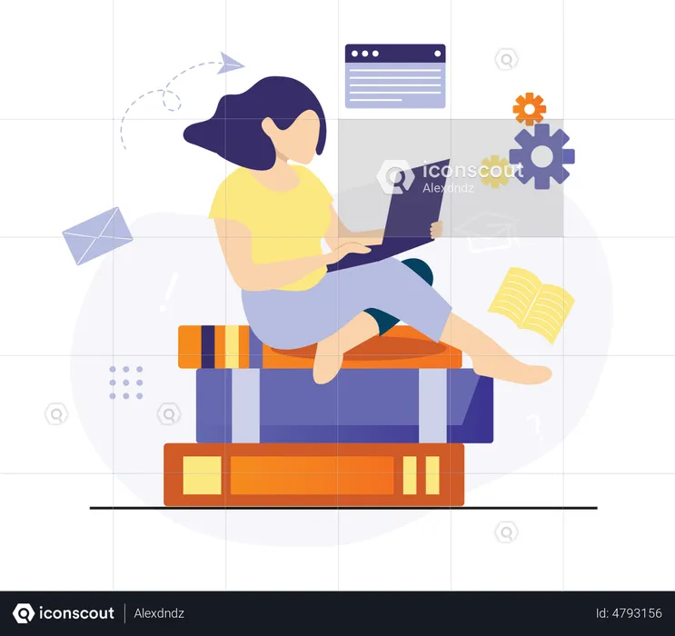 Fille assistant à un cours en ligne  Illustration