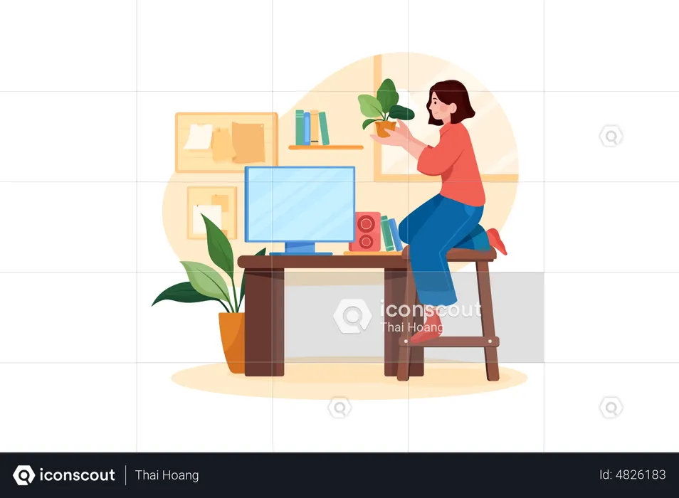 Fille au bureau  Illustration