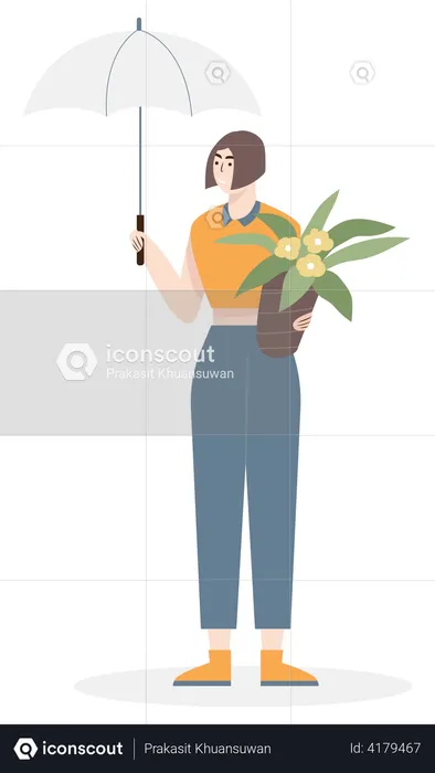 Fille avec bouquet de fleurs  Illustration