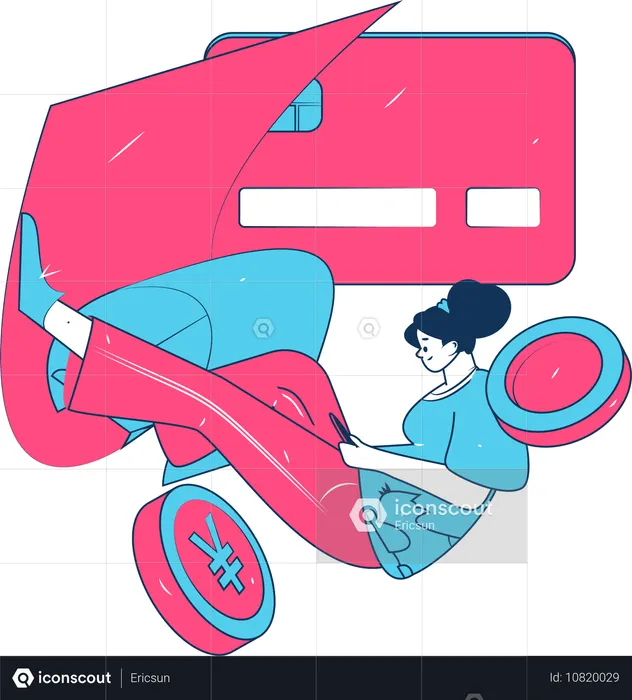 Fille avec facture de carte de crédit  Illustration