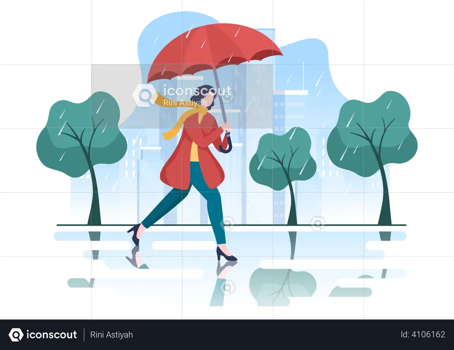 Fille avec parapluie  Illustration