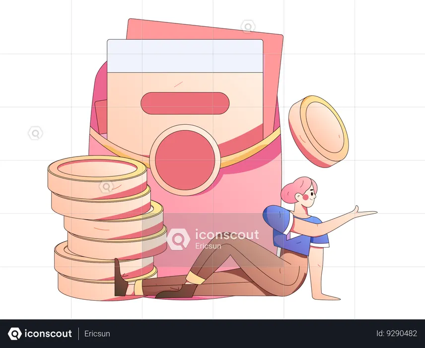 Fille avec une pile d'argent  Illustration