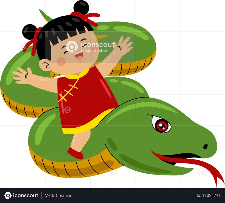 Fille avec un serpent chinois  Illustration