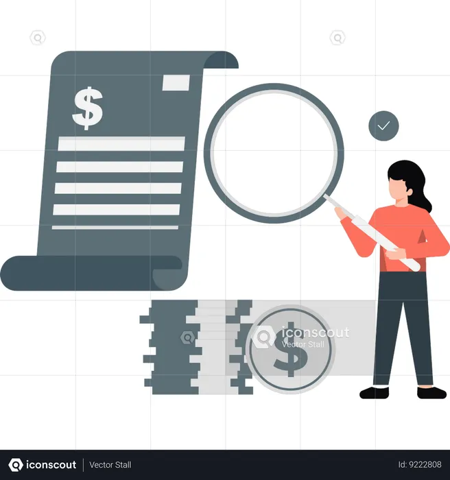 La fille cherche un document en dollars  Illustration