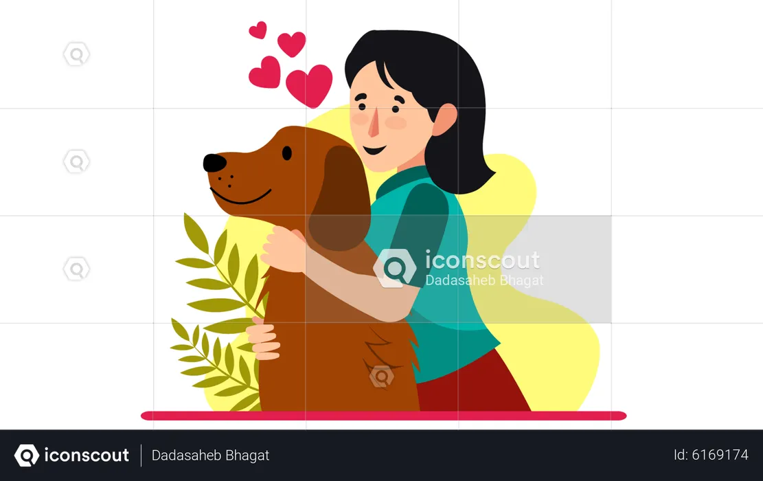 Fille choyer son chien  Illustration