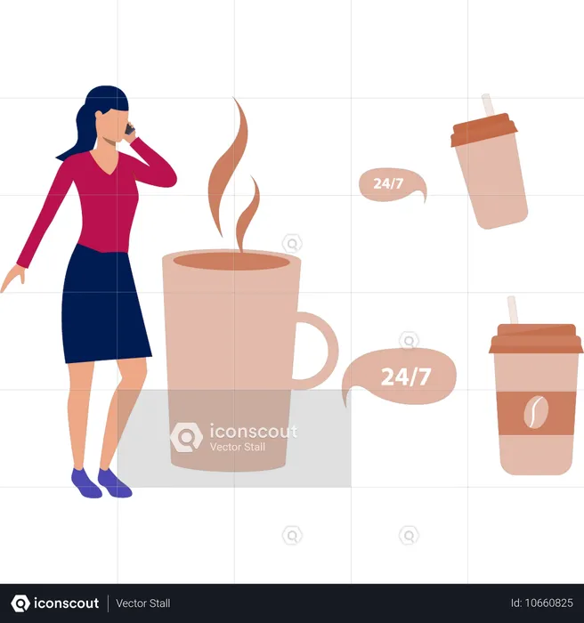 Fille commandant un café en ligne  Illustration