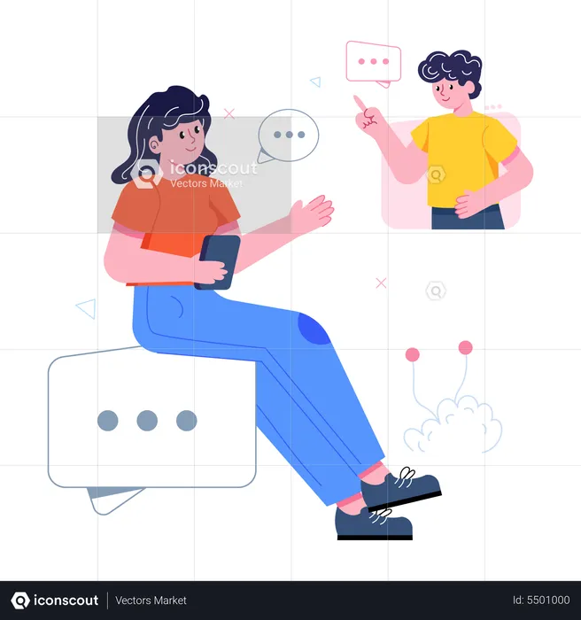 Fille communiquant en ligne avec un coéquipier  Illustration