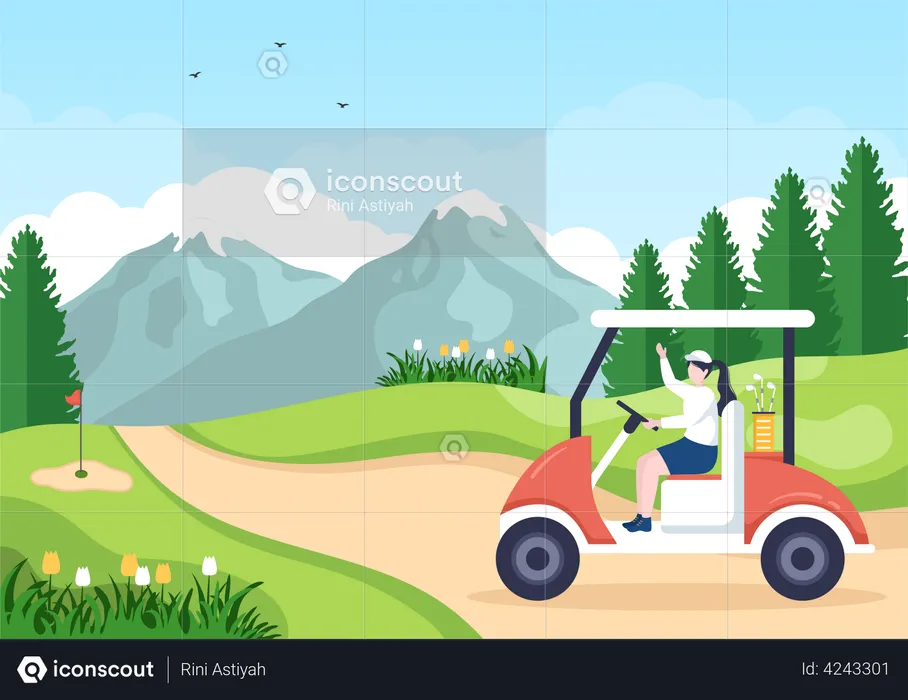 Fille conduisant une voiturette de golf  Illustration