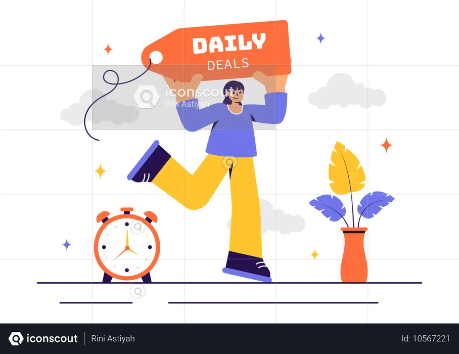 Fille qui court avec le tag Daily Deals  Illustration