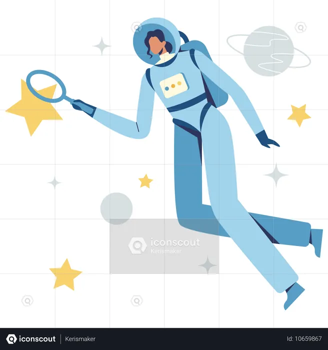 Fille de l'espace faisant des recherches spatiales  Illustration