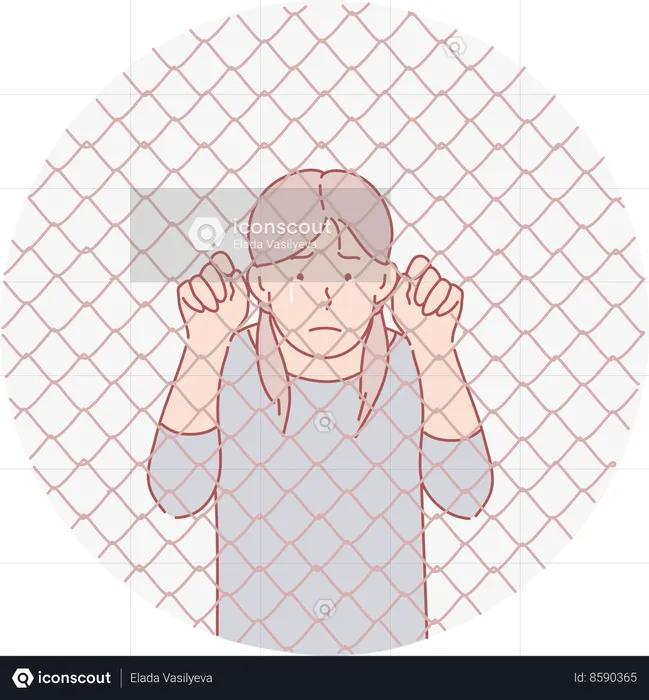 Fille debout à l’intérieur de la prison  Illustration