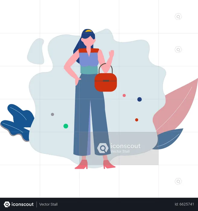 Fille debout avec un sac  Illustration