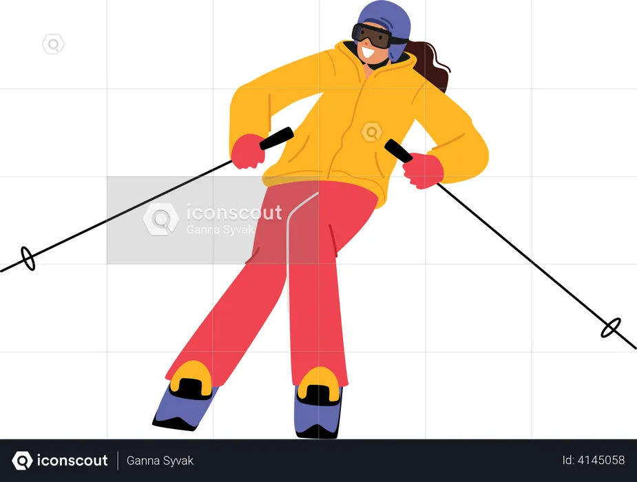 Fille faisant des descentes à skis  Illustration