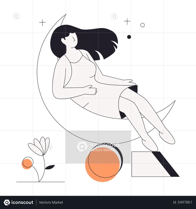 Fille dormant sur la lune  Illustration