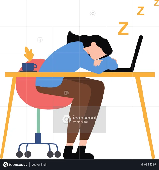 Fille dormant sur une table au bureau  Illustration