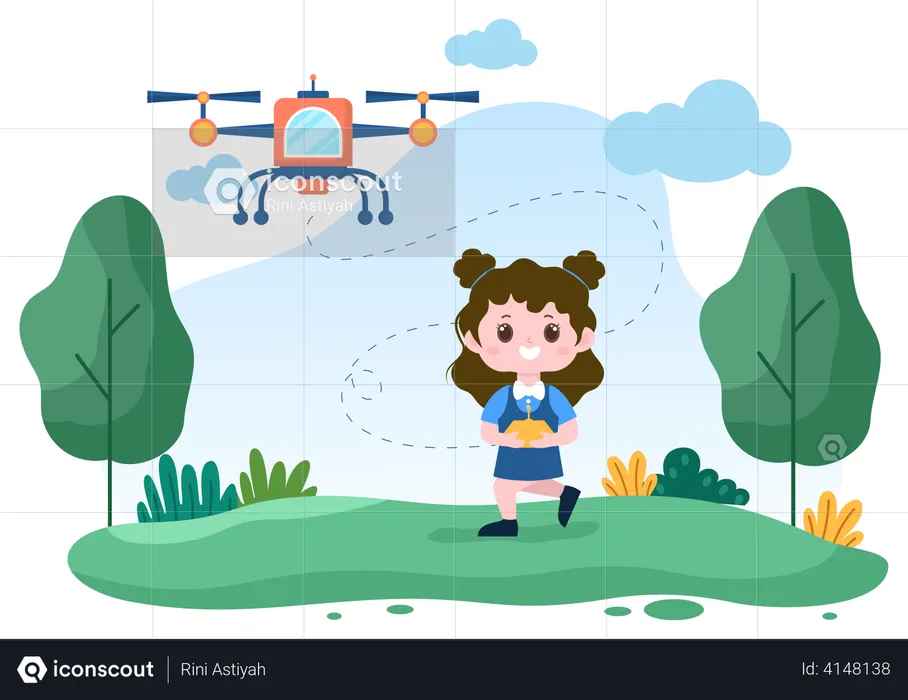 Fille volant un drone  Illustration