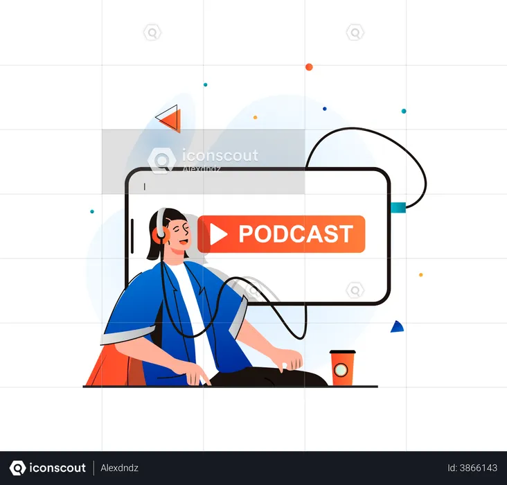 Fille écoutant un podcast  Illustration