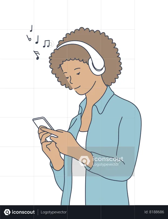 Fille écoutant une chanson sur mobile  Illustration