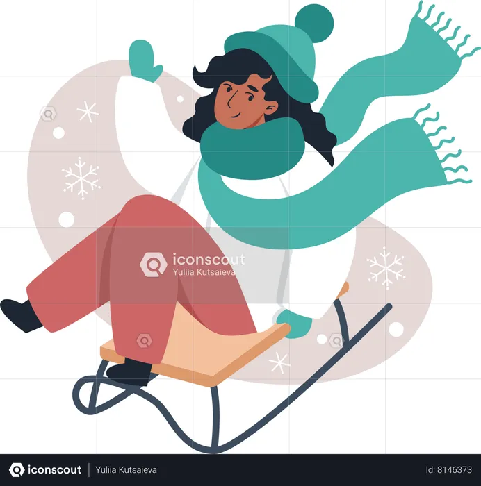 Fille faisant de la luge en hiver  Illustration