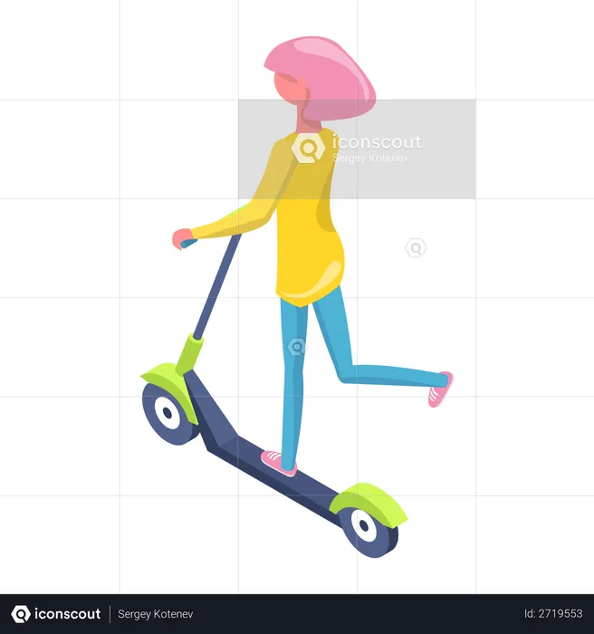 Fille qui passe en scooter électrique  Illustration