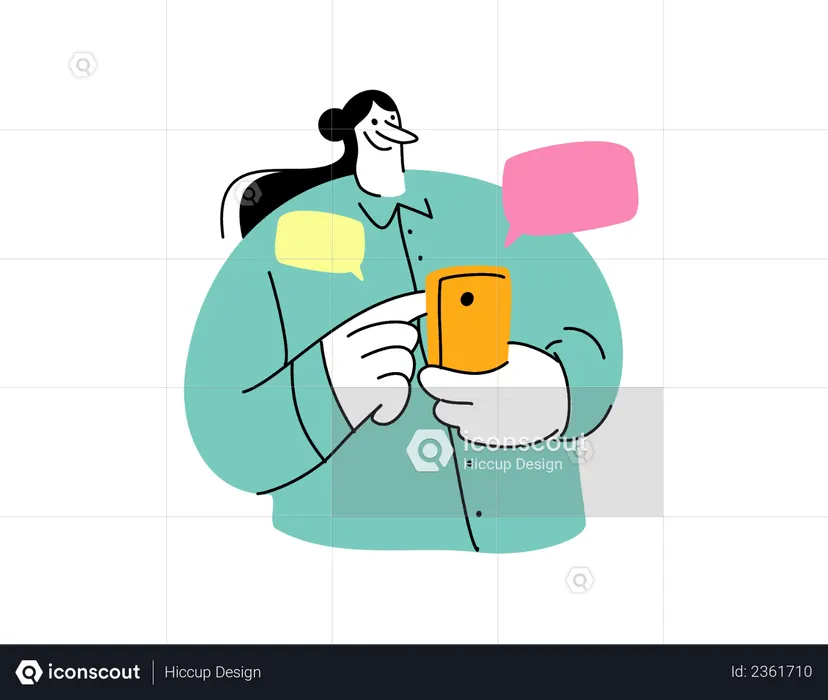 Fille envoyant un message depuis un mobile  Illustration