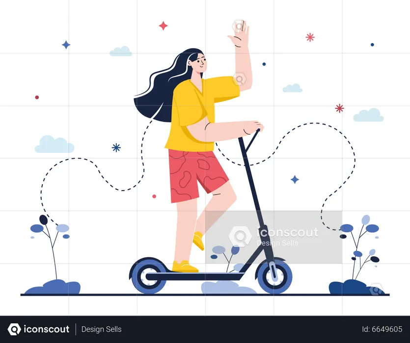 Fille faisant du scooter à l'extérieur  Illustration