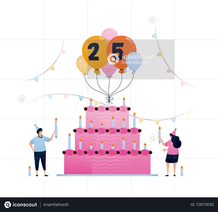 Fille et garçon célébrant leur anniversaire  Illustration