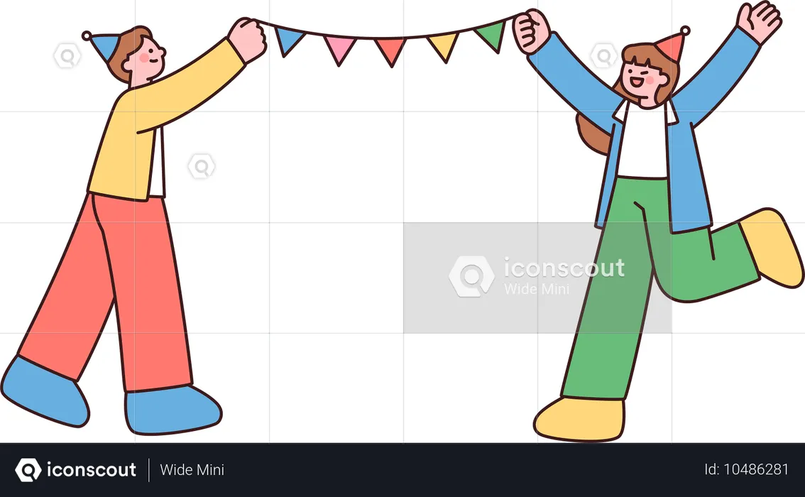 Fille et garçon faisant de la décoration de fête  Illustration