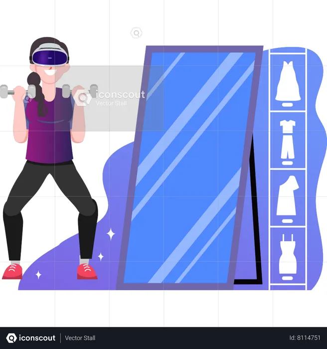 Fille faisant de l'exercice portant des lunettes VR  Illustration