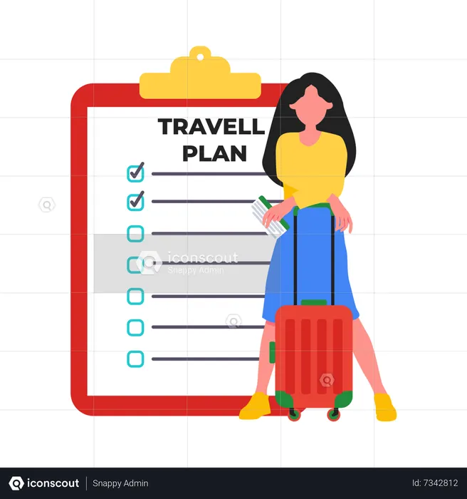 Fille faisant un plan de voyage  Illustration