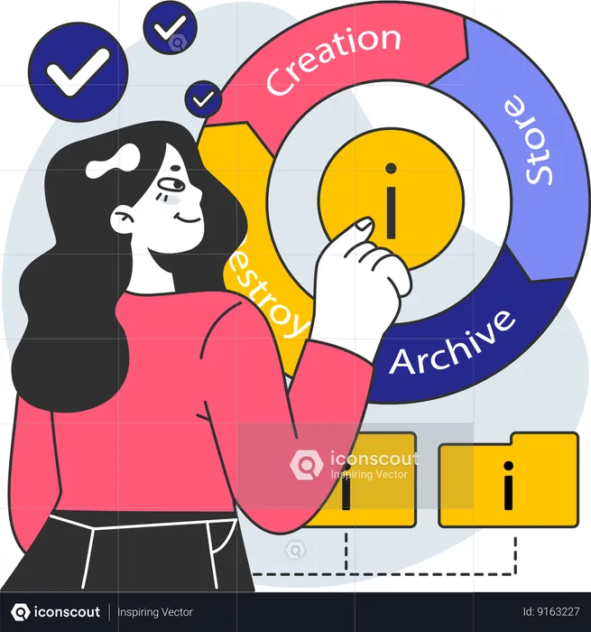 Fille faisant l'analyse de l'information  Illustration