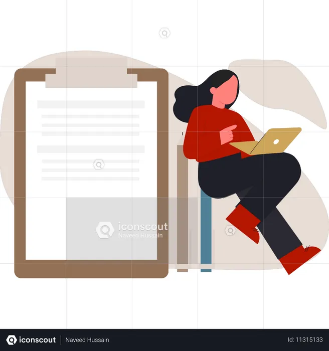 Fille faisant un document de bureau  Illustration