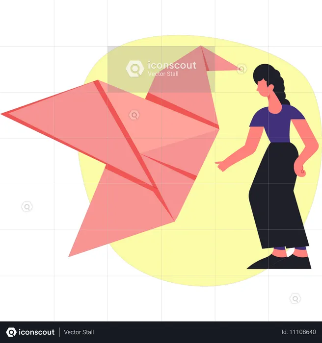 Fille en train de faire de l'origami  Illustration