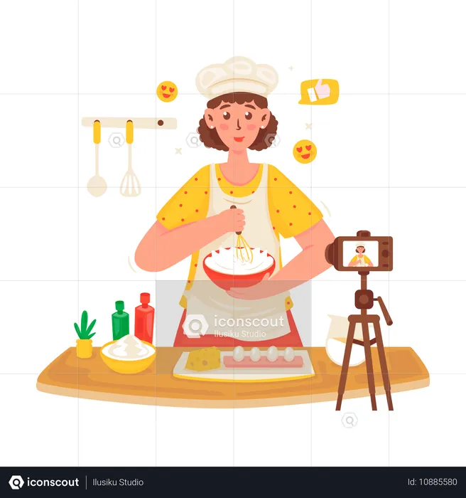 Fille faisant de la pâte à gâteau  Illustration