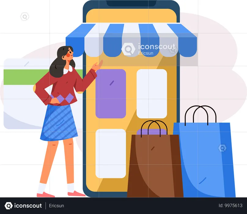 Fille faisant des achats en ligne  Illustration