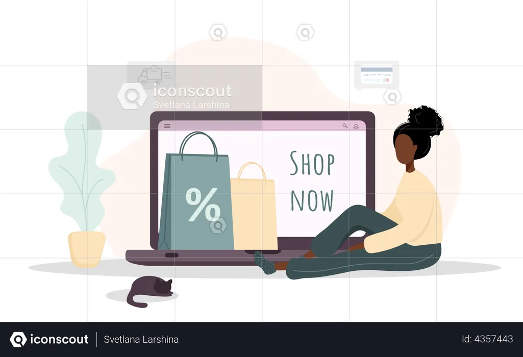 Fille faisant des achats en ligne  Illustration