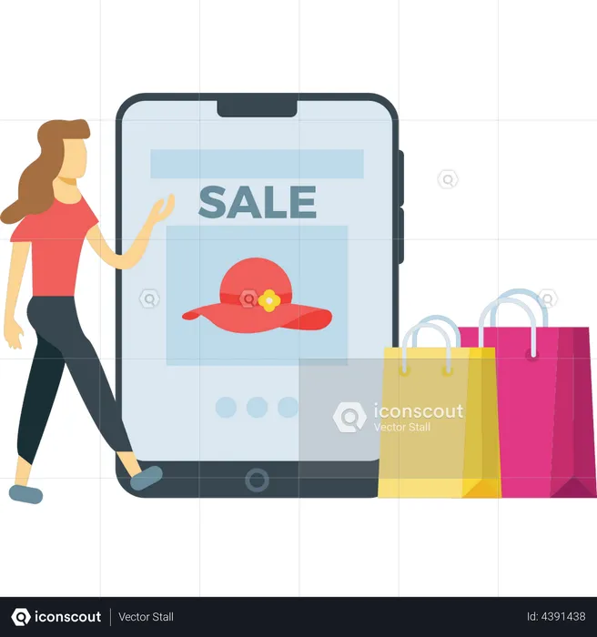 Fille faisant des achats en ligne dans la vente du Black Friday  Illustration