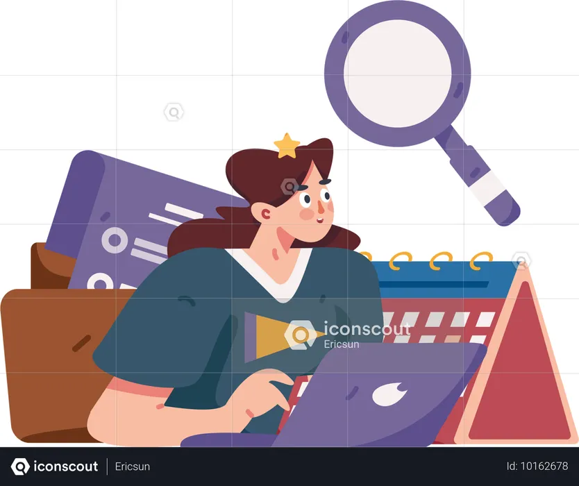 Fille faisant des recherches sur les tâches commerciales  Illustration