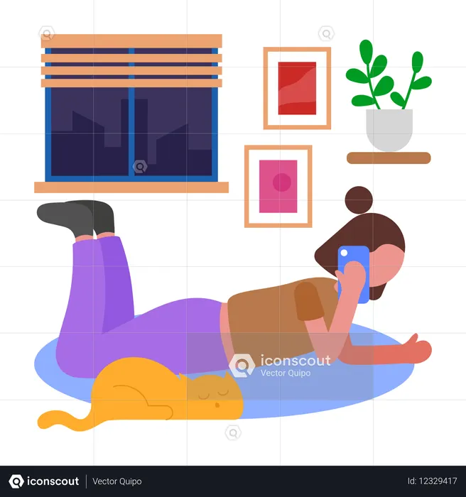 Fille faisant des appels de nuit  Illustration