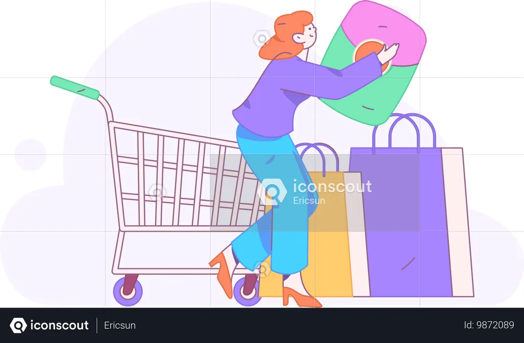 Fille faisant le paiement des courses  Illustration