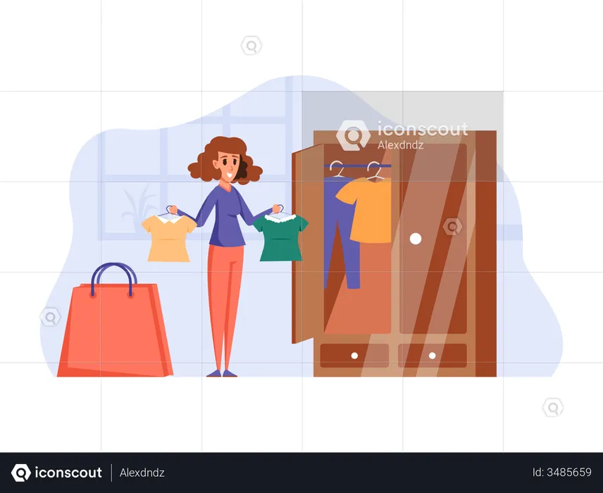 Fille faisant du shopping  Illustration