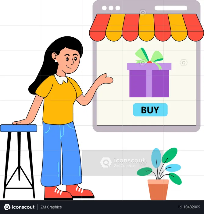 Fille faisant des achats en ligne  Illustration