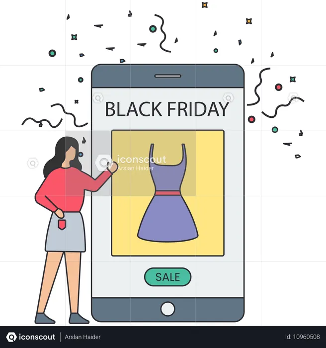 Fille faisant du shopping pendant le Black Friday  Illustration