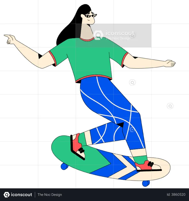 Fille faisant du skateboard  Illustration