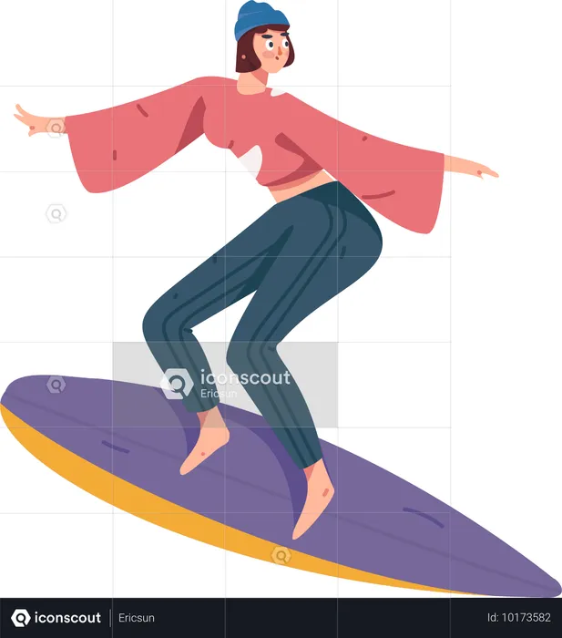 Fille faisant du surf en vacances  Illustration