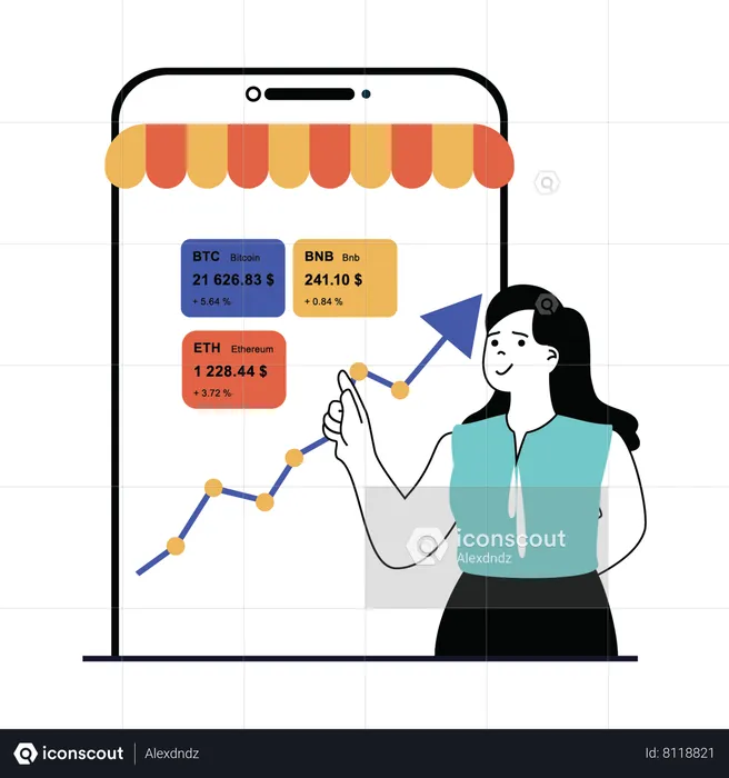 Fille faisant du trading en ligne  Illustration