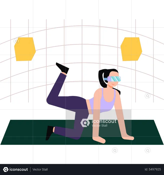 Fille faisant du yoga portant des lunettes VR  Illustration