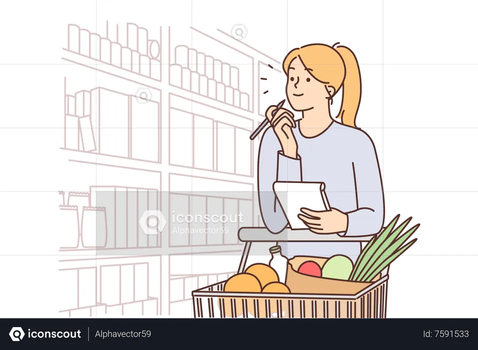 Fille faisant les courses  Illustration